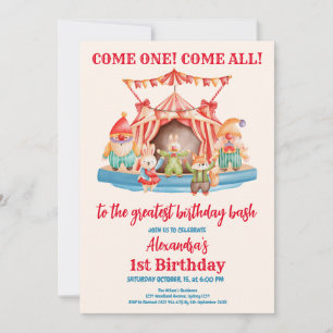 Modern Cute Circus Carnival Festival 1st Birthday Invitation