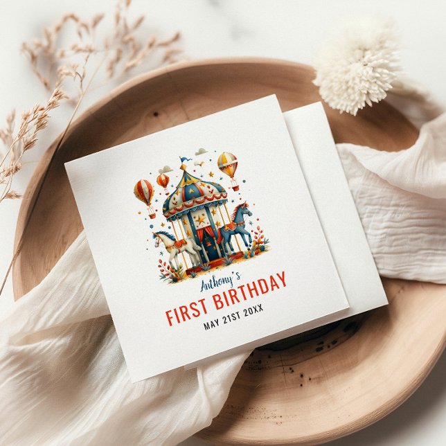 Modern Cute Circus Carnival Festival 1st Birthday  Napkins (Creator Uploaded)