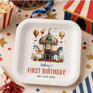 Modern Cute Circus Carnival Festival 1st Birthday Paper Plates