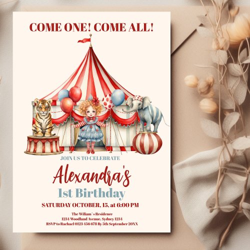 Modern Cute Circus Carnival Festival Birthday Invitation