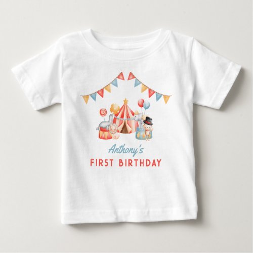 Modern Cute Circus Carnival Fiesta First Birthday Baby T_Shirt