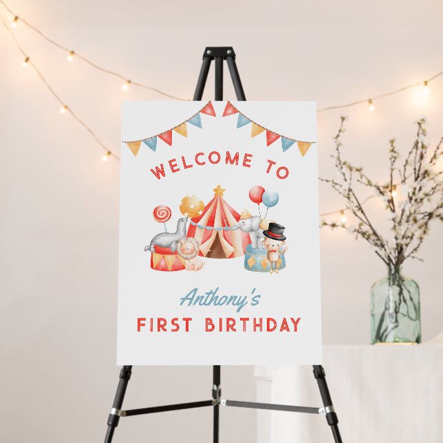 Modern Cute Circus Carnival Fiesta First Birthday Foam Board (In Situ (Stand))