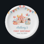 Modern Cute Circus Carnival Fiesta First Birthday Paper Plates<br><div class="desc">Modern Cute Circus Carnival Fiesta First Birthday paper plates for boy carnival themed birthday party.</div>