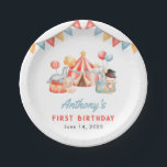 Modern Cute Circus Carnival Fiesta First Birthday Paper Plates<br><div class="desc">Modern Cute Circus Carnival Fiesta First Birthday paper plates for boy carnival themed birthday party.</div>