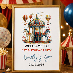 Modern Cute Circus Carnival Fiesta First Birthday Poster