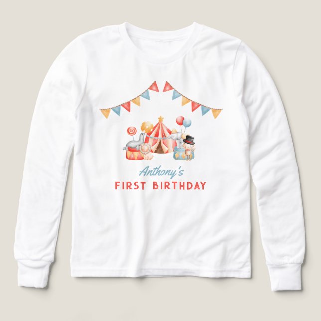 Modern Cute Circus Carnival Fiesta First Birthday Tri-Blend Shirts (Design Front)