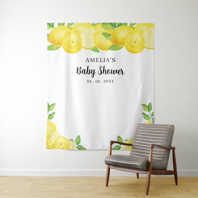 Modern Cute Citrus Lemon Baby Shower Backdrop (In Situ)