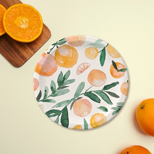 Modern Cute Citrus Orange Baby Shower Paper Plates