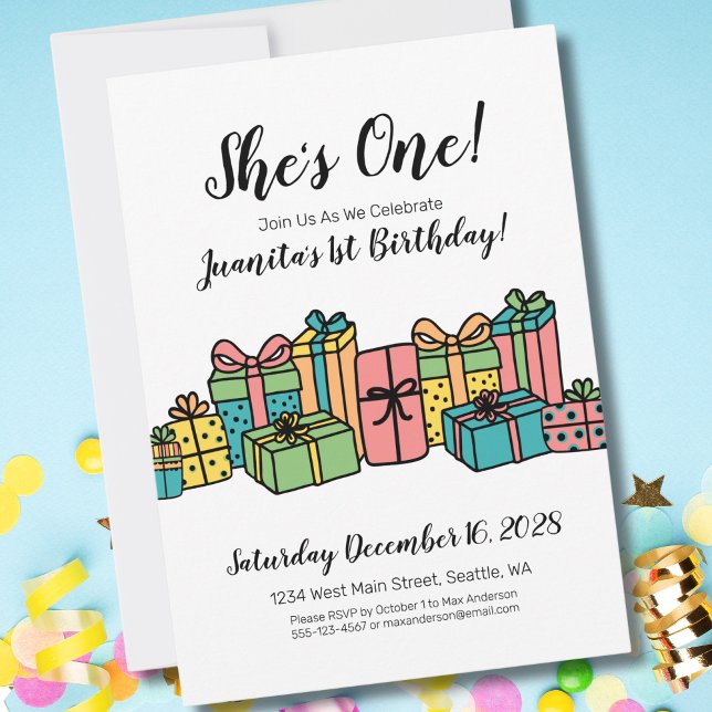 Modern Cute Colorful 1st Birthday Invitation (Modern Classic Cute Party Colorful 1st Birthday Invitation)