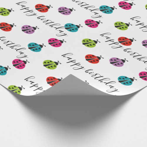 Modern Cute Colorful Birthday Ladybug Wrapping Paper