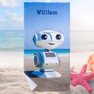 Modern Cute & Colorful Robot Boys  Beach Towel