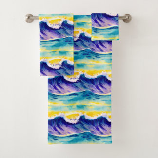 Modern cute colorful summer sun Blue Yellow Bath Towel Set