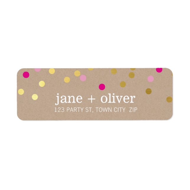 MODERN cute confetti spots gold bright pink kraft Label (Front)