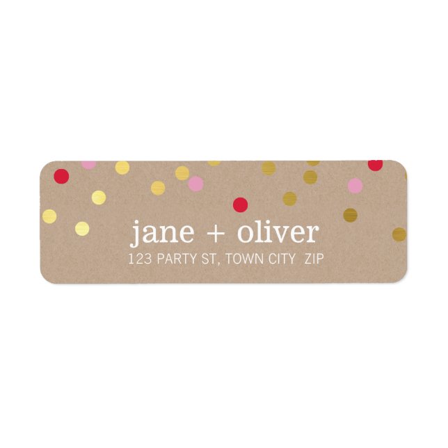 MODERN cute confetti spots gold red pink kraft Label (Front)