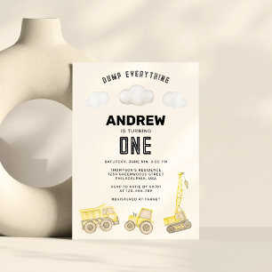 Modern Cute Construction First Birthday Invitation