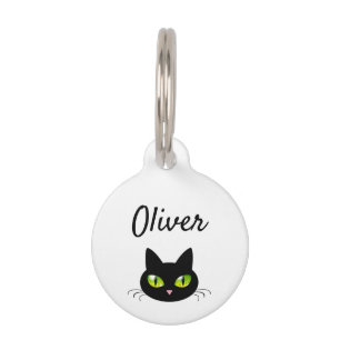 Modern Cute & Cool Black Cat Head Pet ID Tag