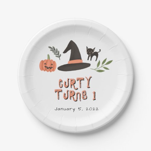 Modern Cute Creepy Halloween First Birthday Paper Plates