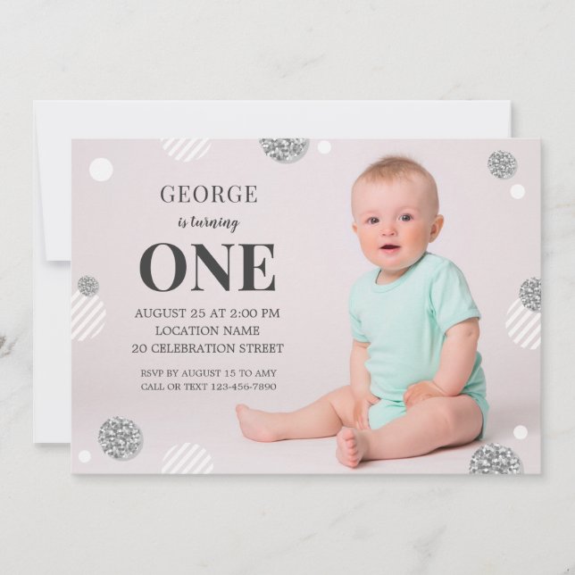 Modern Cute Custom Baby Photo 1st Birthday Invitation (Front)