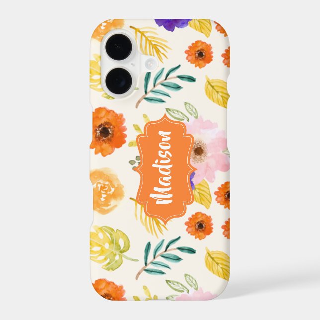 Modern Cute Custom Name Foliage Seamless Pattern iPhone Case (Back)