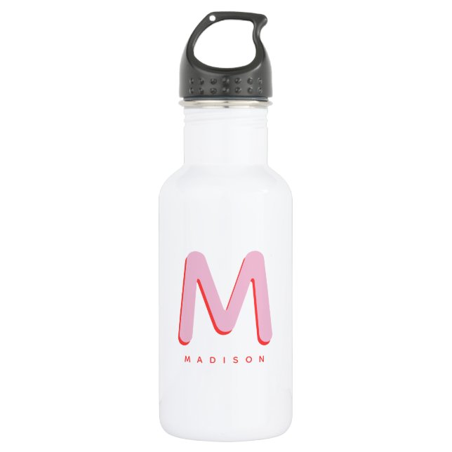 Modern Cute Custom Name Retro Monogram Stainless Steel Water Bottle (Front)
