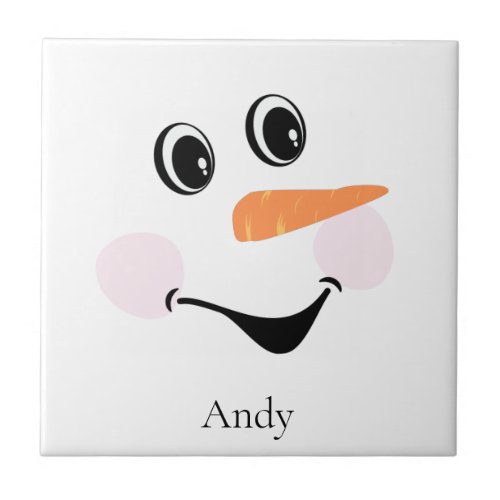 Modern Cute Custom Smiling Snowman face Coaster