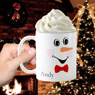 Modern Cute Custom Smiling Snowman face Coffee Mug
