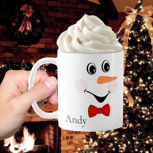 Modern Cute Custom Smiling Snowman face   Coffee Mug