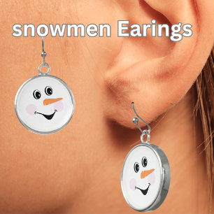 Modern Cute Custom Smiling Snowman face Earrings