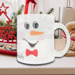 Modern Cute Custom Smiling Snowman face   Frosted Glass Coffee Mug<br><div class="desc">Modern Cute Custom Smiling Snowman Face With a Red Bowtie  Glass Coffee Mug</div>