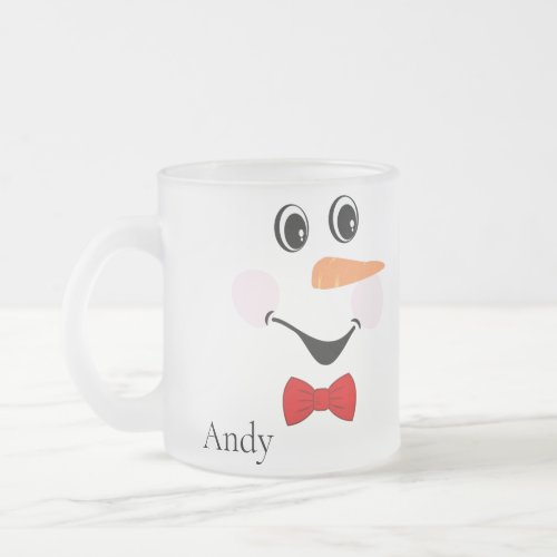 Modern Cute Custom Smiling Snowman face   Frosted Glass Coffee Mug