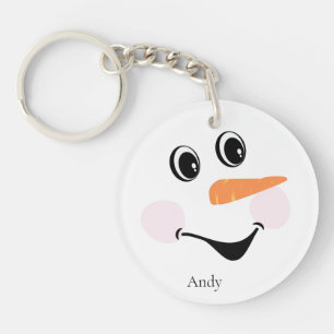 Modern Cute Custom Smiling Snowman face Keychain