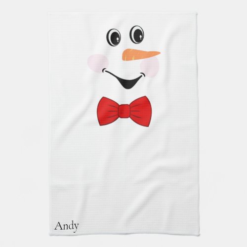 Modern Cute Custom Smiling Snowman face  Kitchen Towel