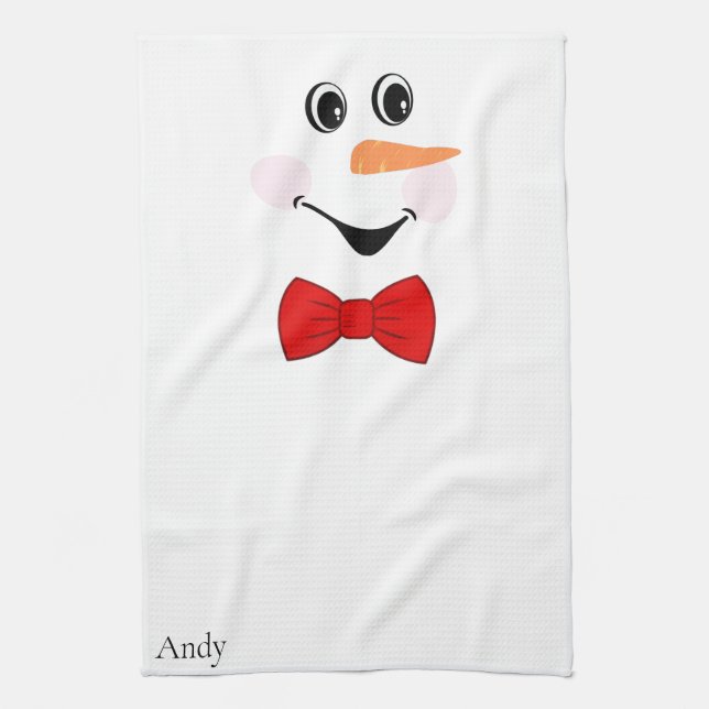 Modern Cute Custom Smiling Snowman face  Kitchen Towel (Vertical)