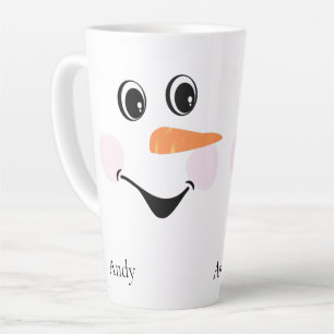 Modern Cute Custom Smiling Snowman face Latte Mug