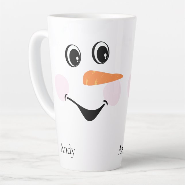 Modern Cute Custom Smiling Snowman face  Latte Mug (Left Angle)
