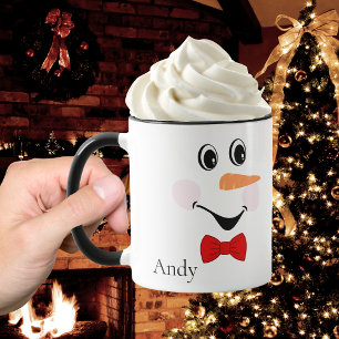 Modern Cute Custom Smiling Snowman face Mug