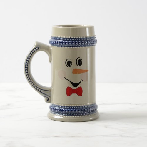 Modern Cute Custom Smiling Snowman Red Blue Beer Stein