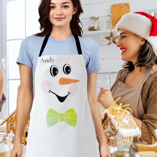Modern Cute Custom Snowman face apron