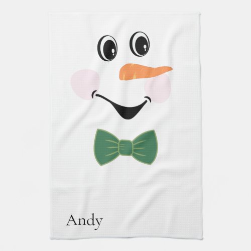 Modern Cute Custom Snowman face apron bow tie Kitchen Towel