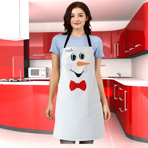 Modern Cute Custom Snowman face apron red bow tie