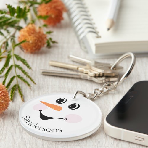 Modern Cute Custom Snowman face   Keychain