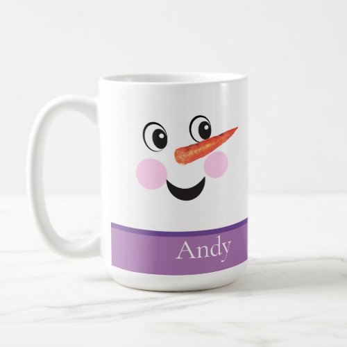 Modern Cute Custom Snowman face Purple Scarf  Coffee Mug
