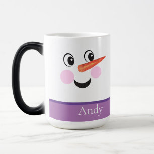 Modern Cute Custom Snowman face Purple Scarf Color Morph Mug