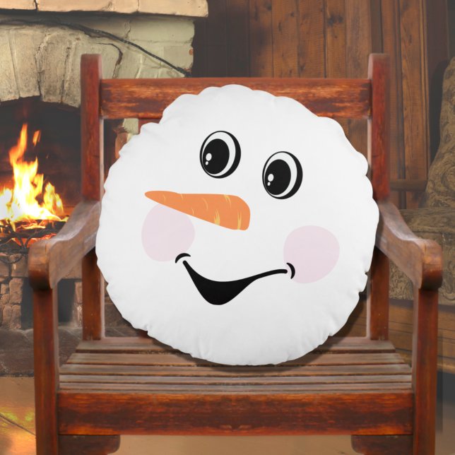 Modern Cute Custom Snowman face   Round Pillow (Creator Uploaded)
