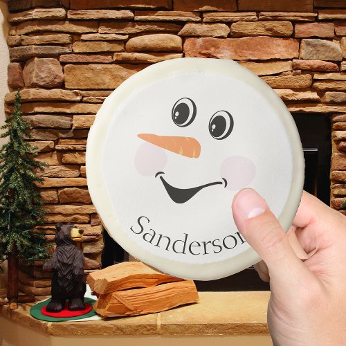 Modern Cute Custom Snowman face Sugar Cookie