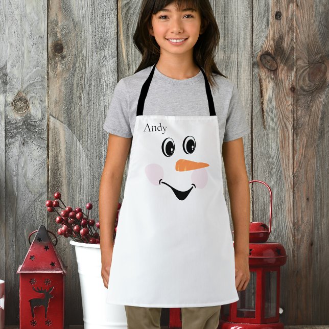 Modern Cute Custom Snowman Smiling face  Apron (Creator Uploaded)