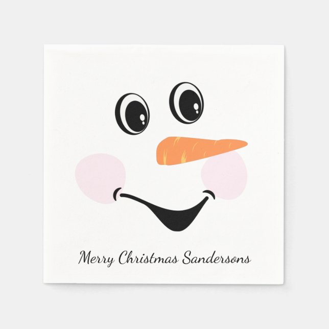 Modern Cute Custom Snowman Smiling face  Napkins (Front)