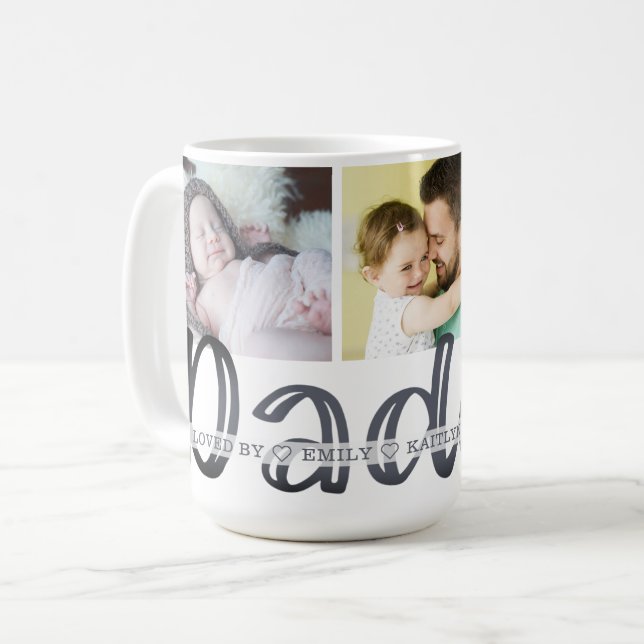 Modern Cute DADDY 3 Photo Personalized Coffee Mug (Front Left)