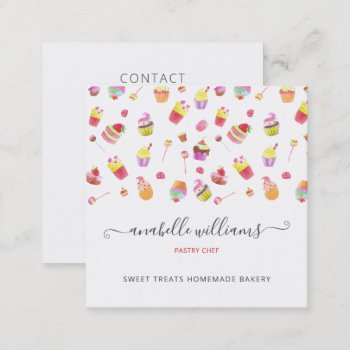 Modern Cute Desserts Cakes Bakery Pastry Chef Square Business Card by MG_BusinessCards at Zazzle