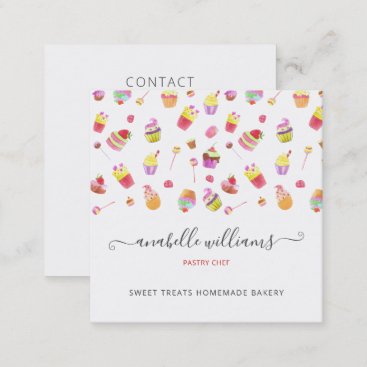 Modern Cute Desserts Cakes Bakery Pastry Chef Square Business Card